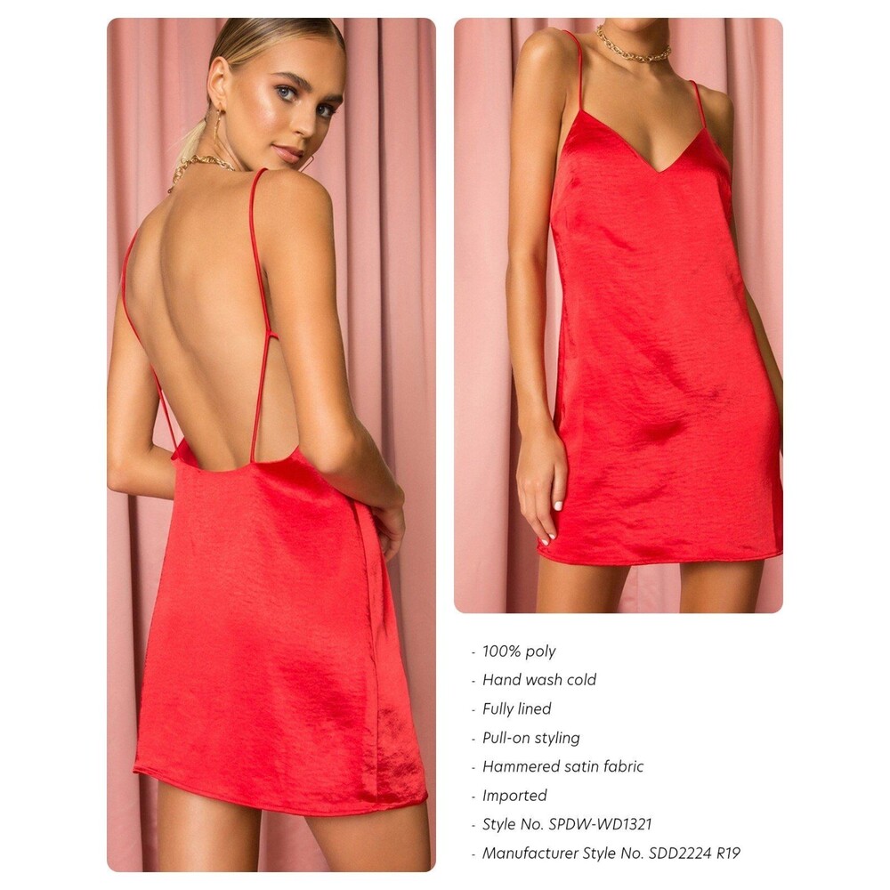 Open Back Red Mini Satin Slip Dress Strappy Sexy Superdown Jessa Size S